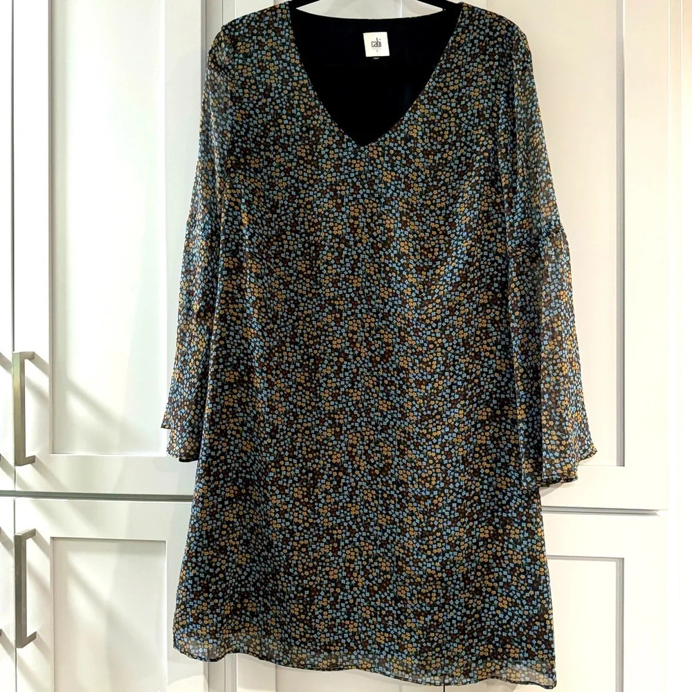 CAbi Poise Bell Sleeve Floral Print Dress size Small